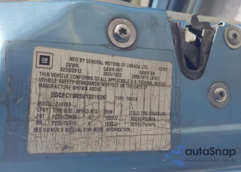 1997 Chevrolet C1500 Fleetside from USA, damaged, VIN 2GCEC19R5V1201926